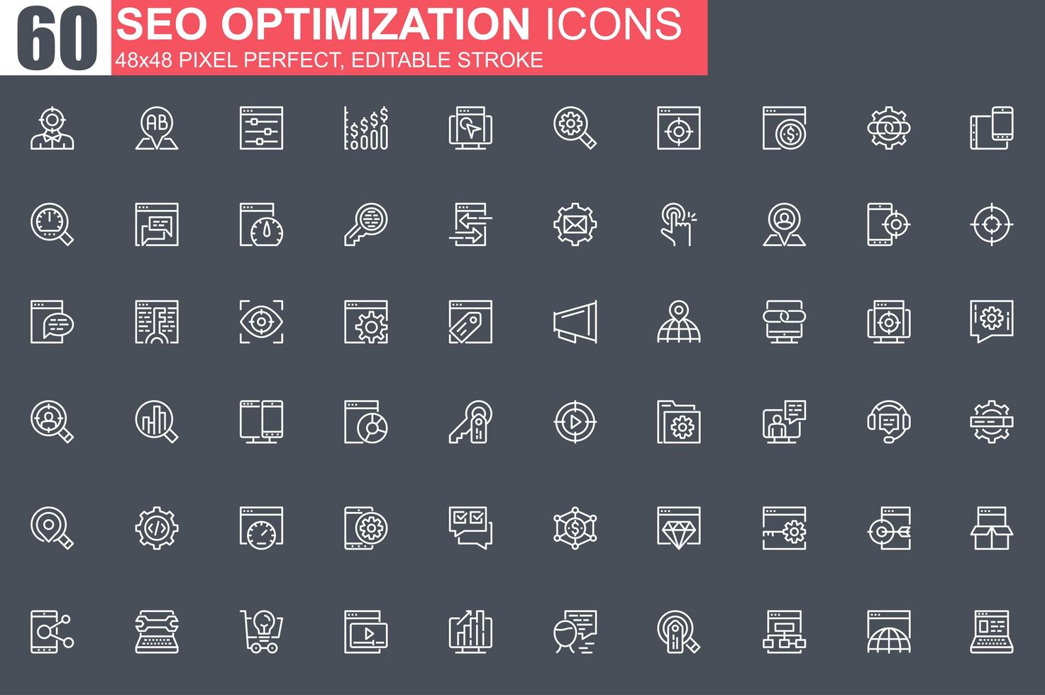 Optimización de SEO conjunto de iconos de línea delgada. vector