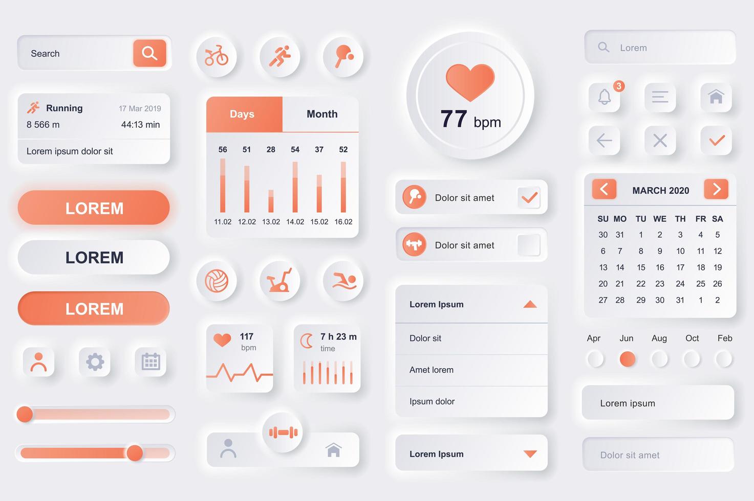 User interface elements for fitness mobile app. vector