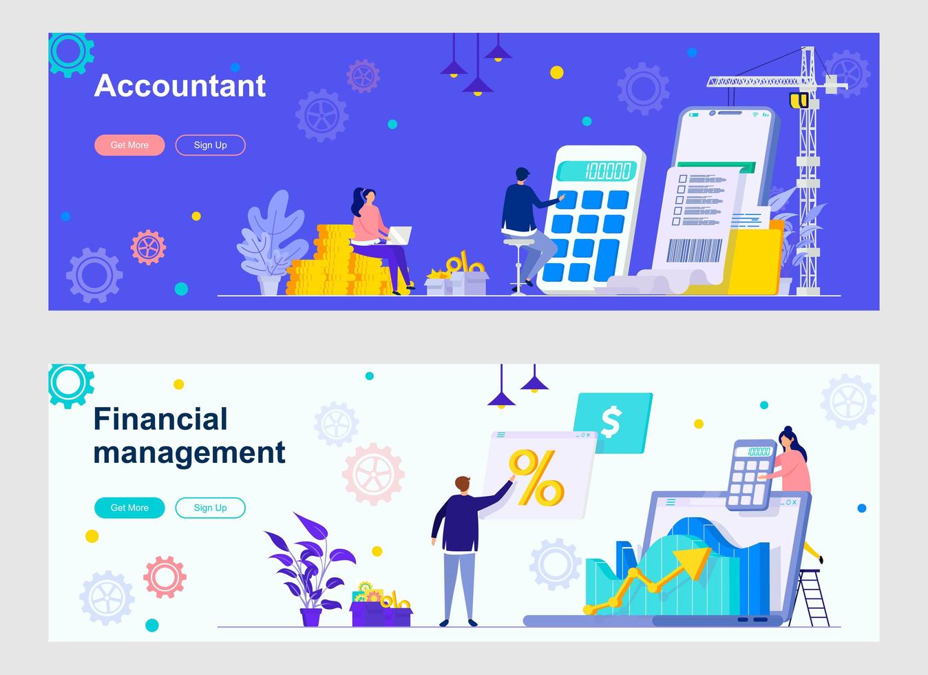 Accountant and financial management landing pages vector