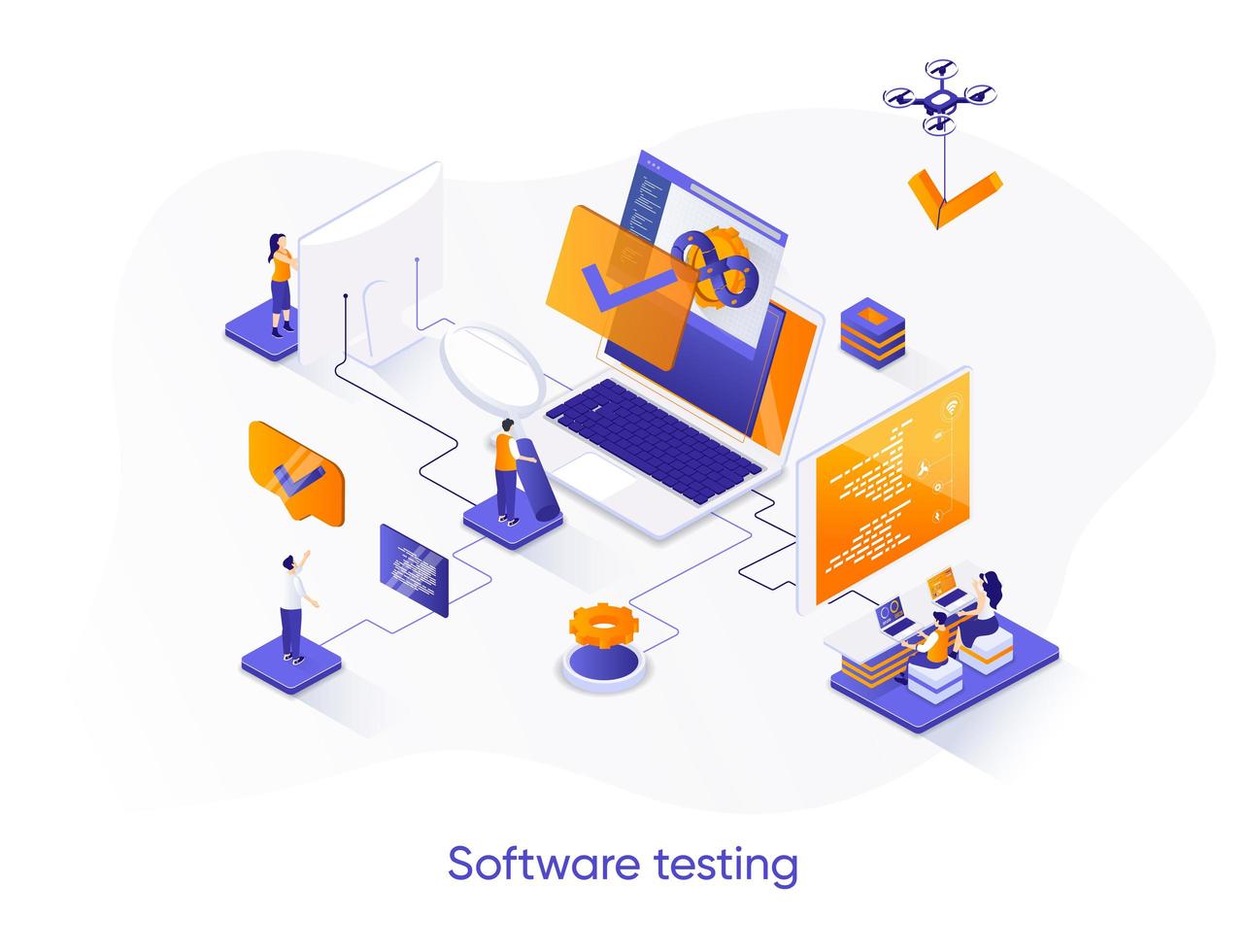 Software testing isometric web banner. vector