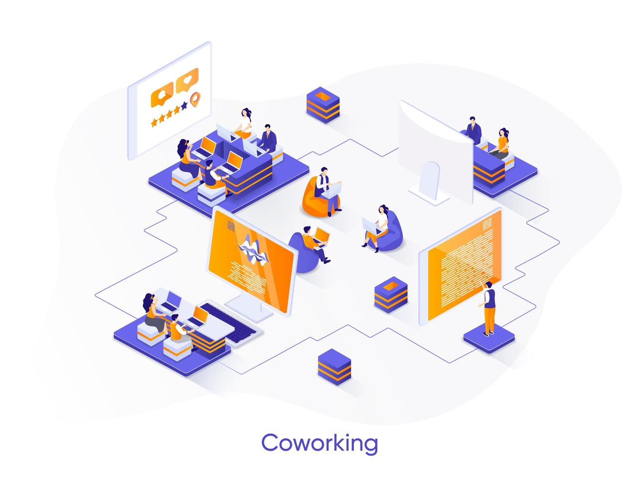 Coworking isometric web banner. vector