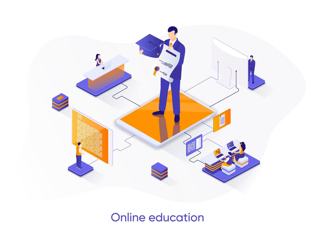 Online education isometric web banner. vector