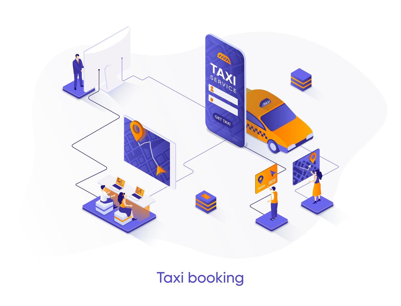 Taxi booking isometric web banner. vector