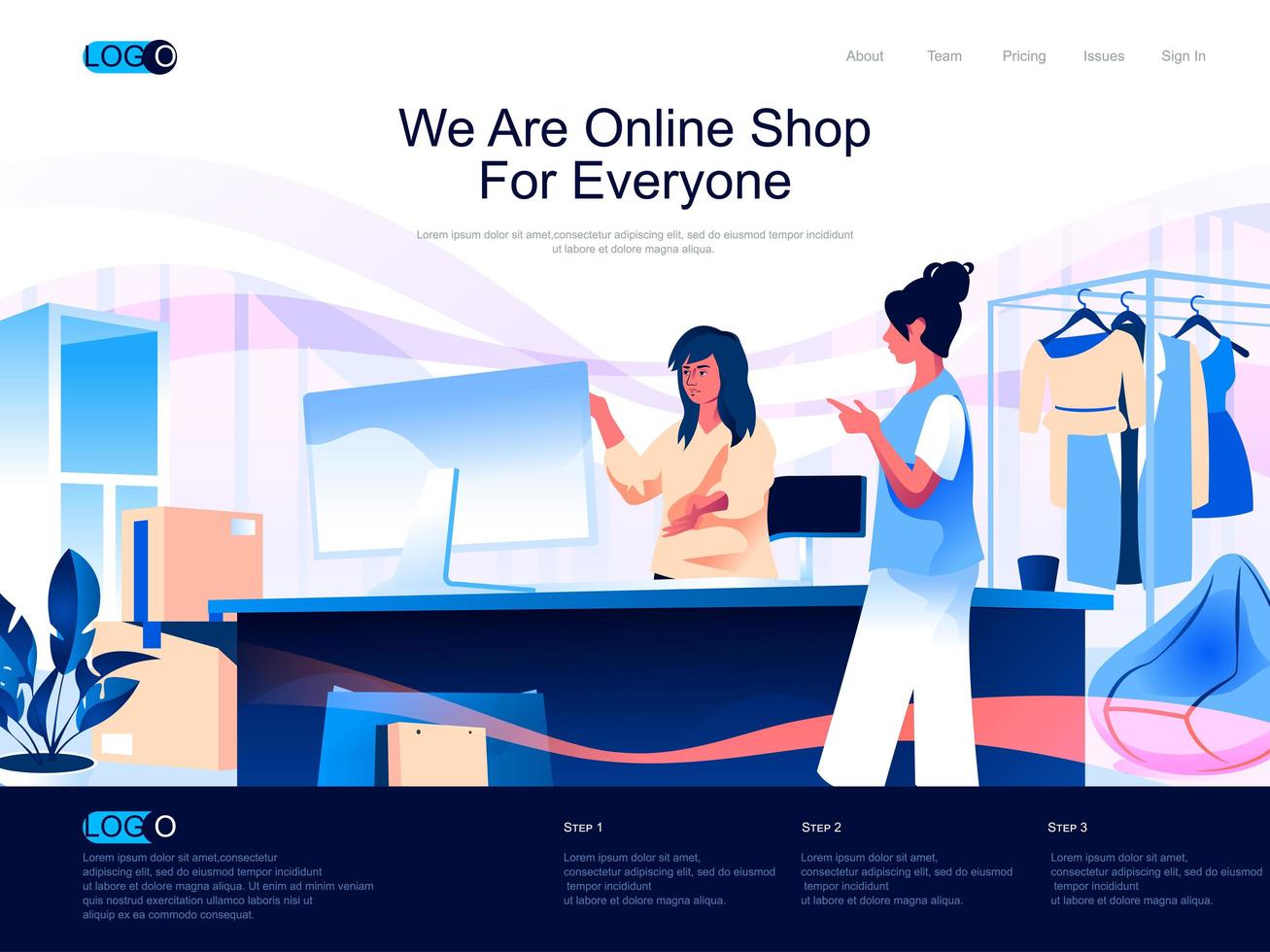 We are Online Shop for everyone isometric landing page. vector