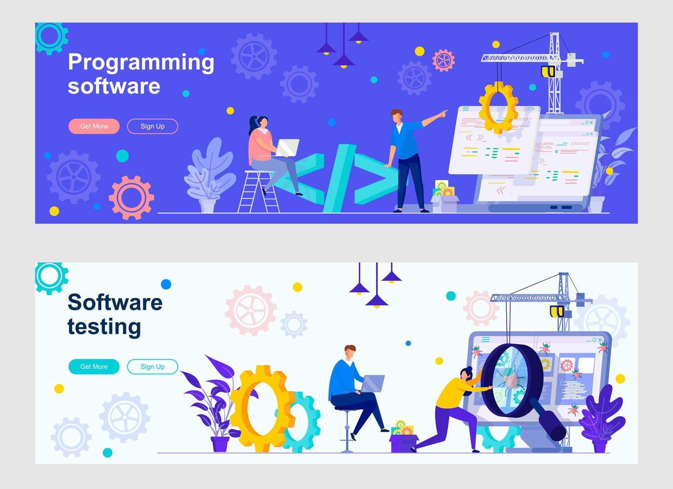 Programming software landing pages with people vector