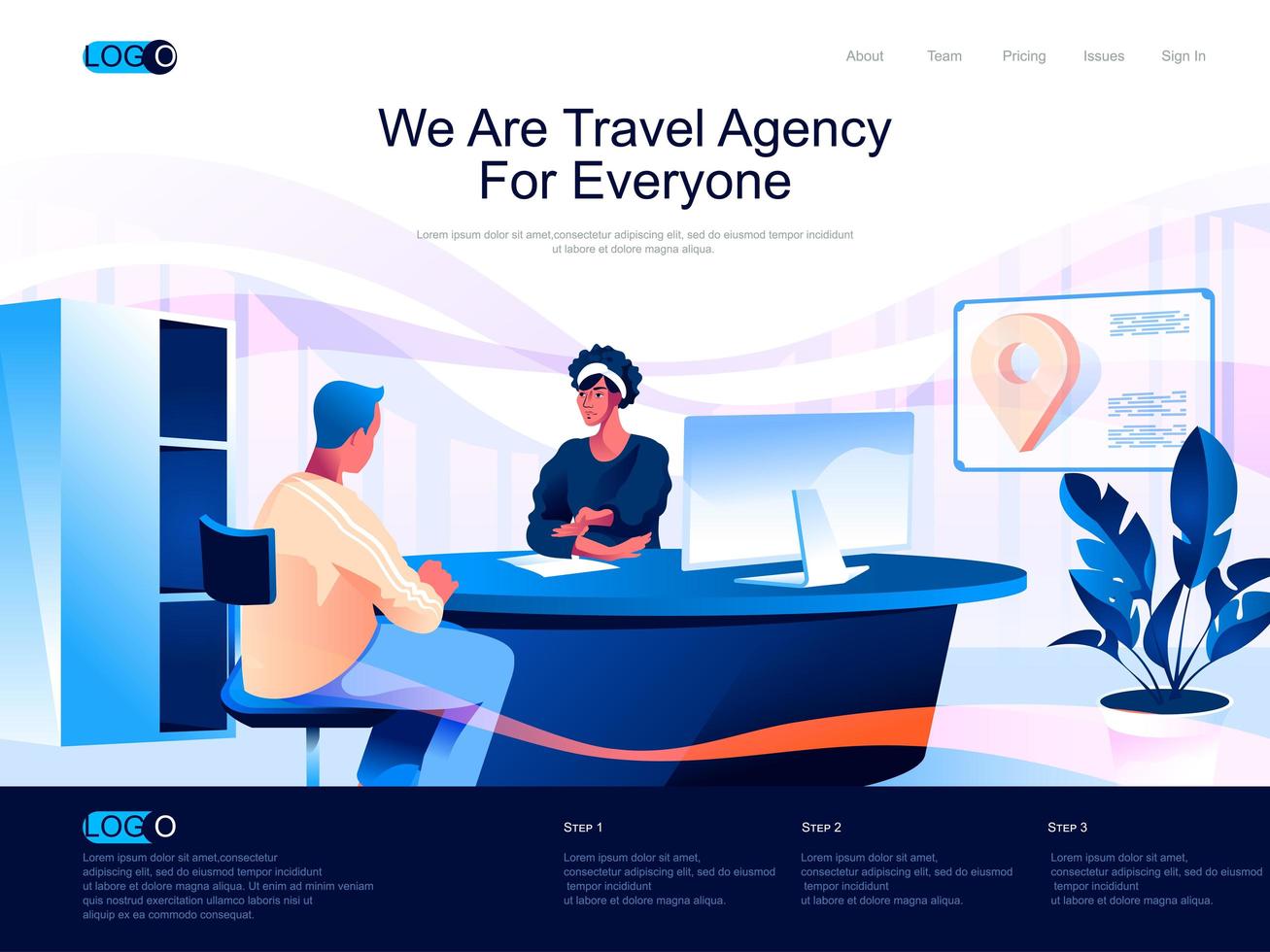 We are Travel Agency for everyone isometric landing page. vector
