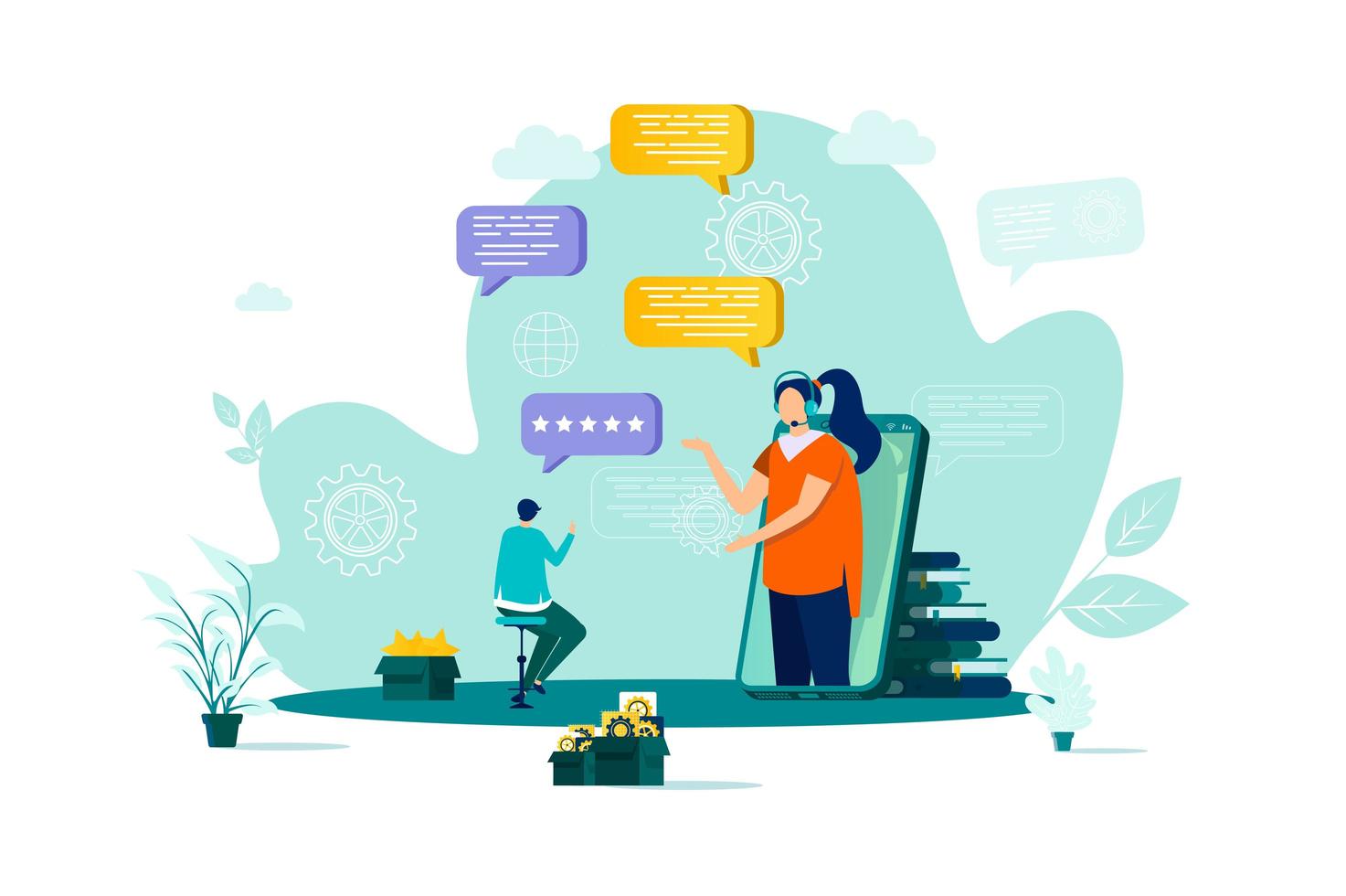 Customer support concept in flat style. vector