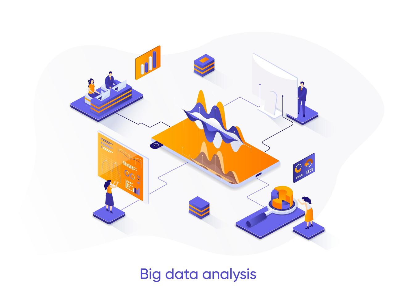Big data analysis isometric web banner. vector