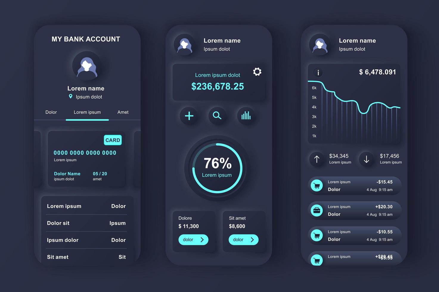 Online banking unique neumorphic design kit vector