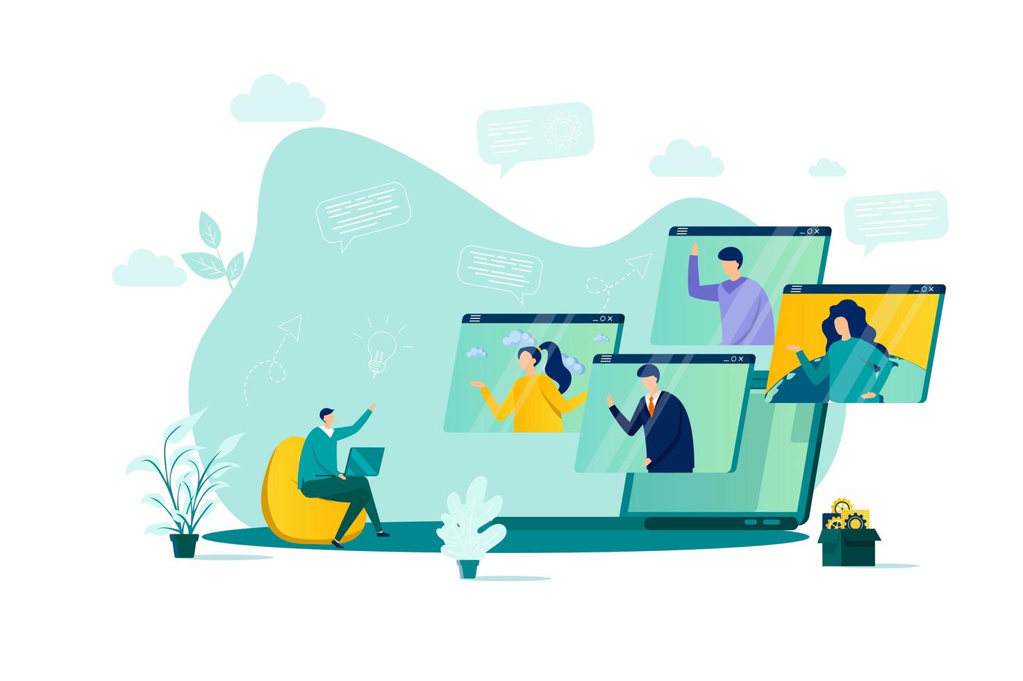 Video conference concept in flat style. vector