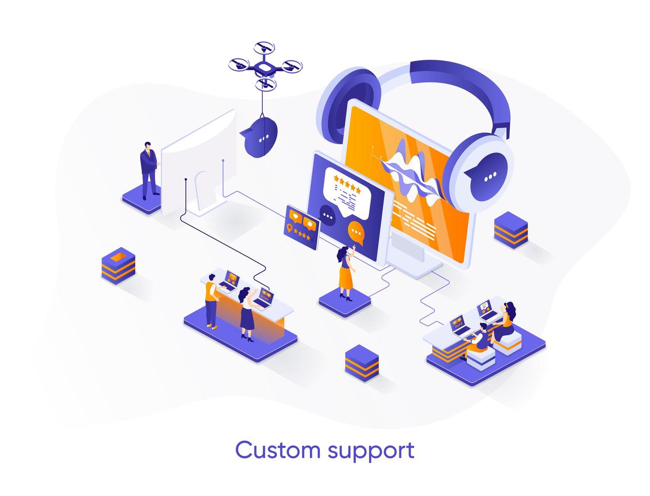 Custom support isometric web banner. vector