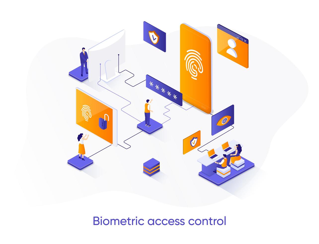 Biometric access control isometric web banner. vector