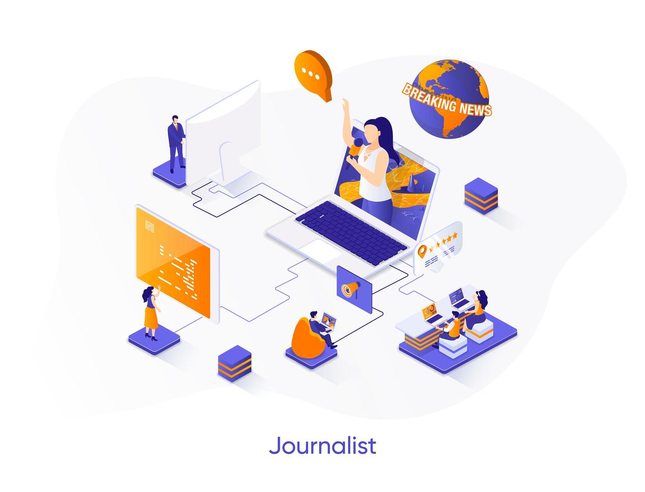 Journalist isometric web banner. vector