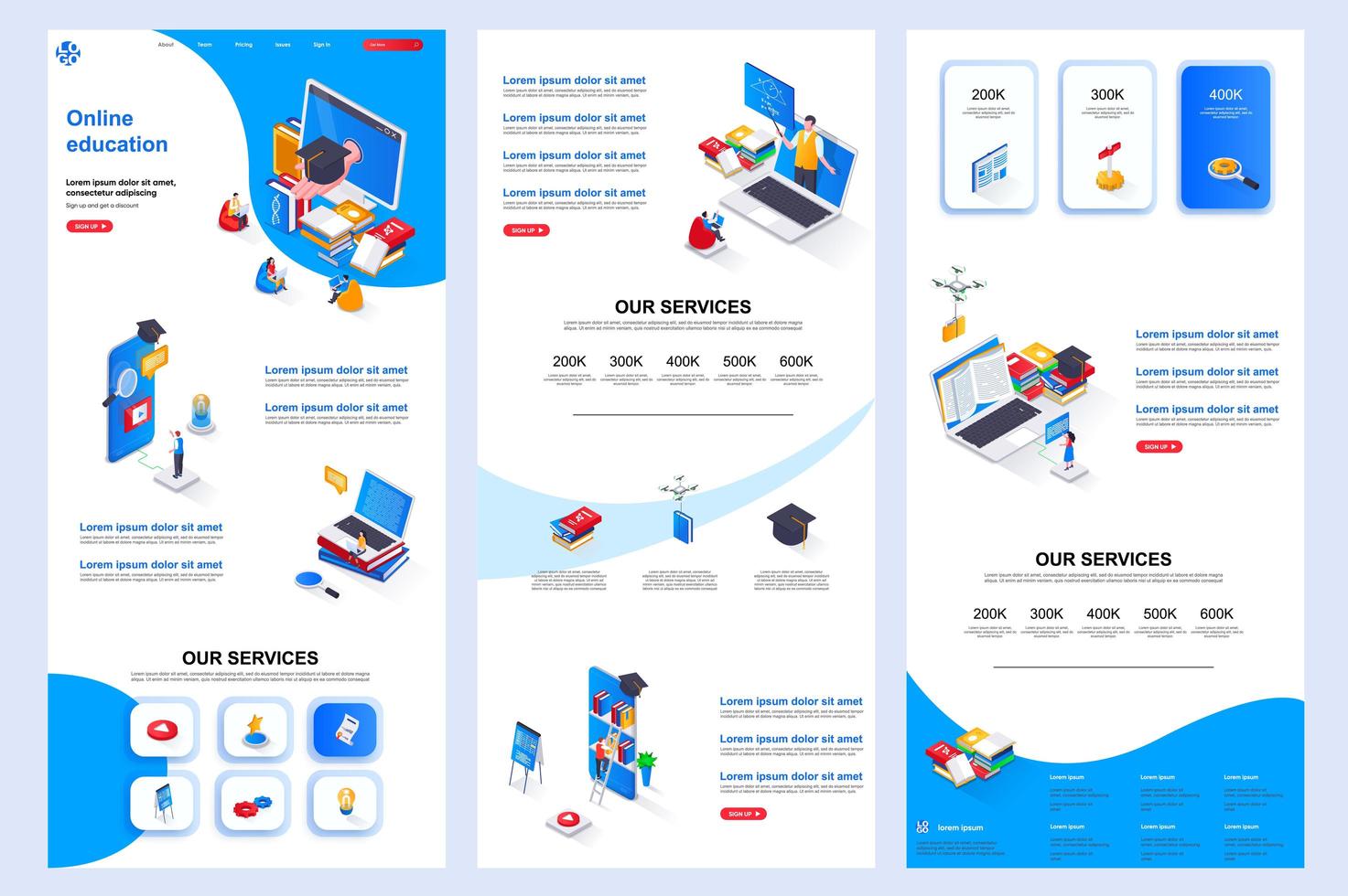 Distance education isometric landing page. vector