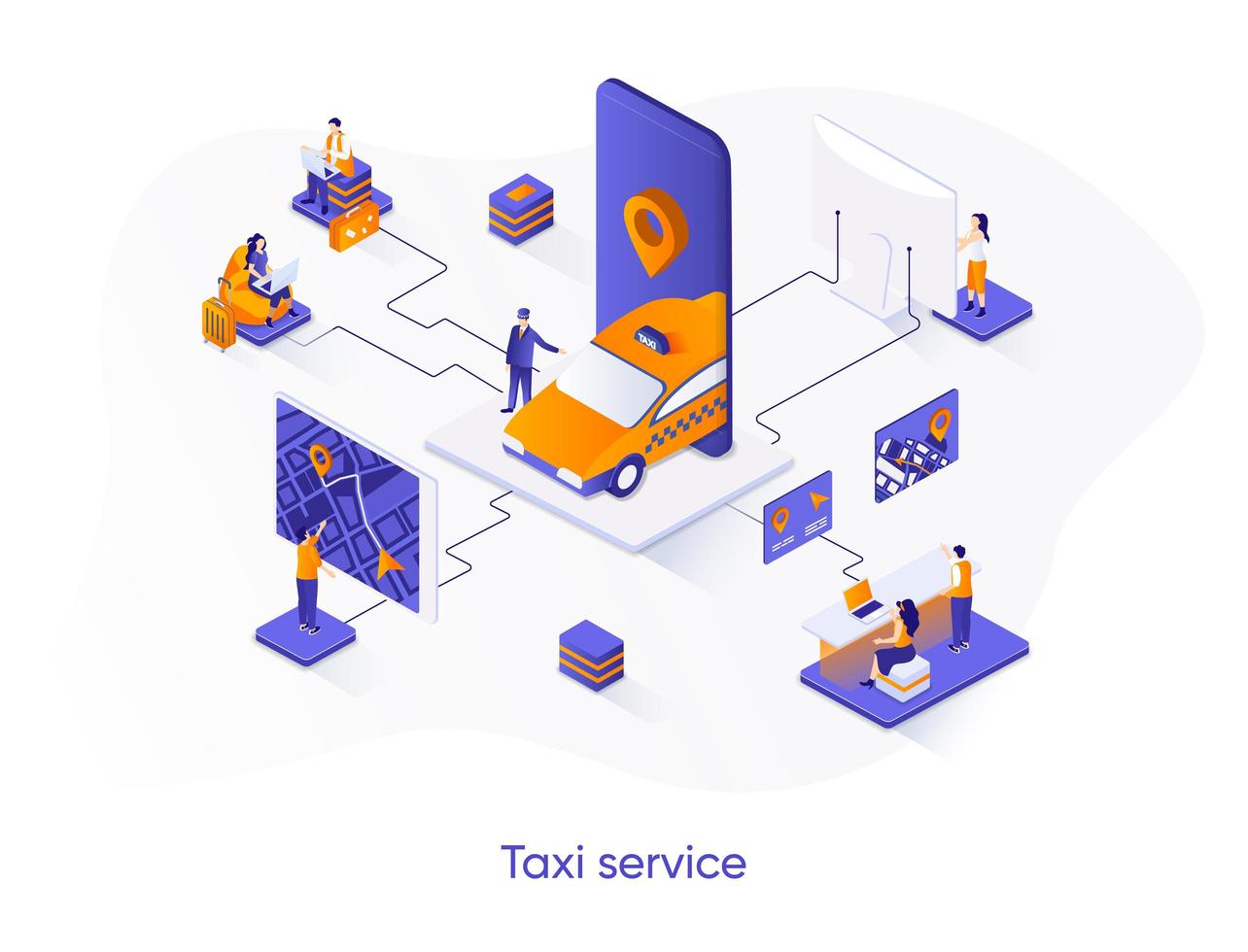 Taxi service isometric web banner. vector