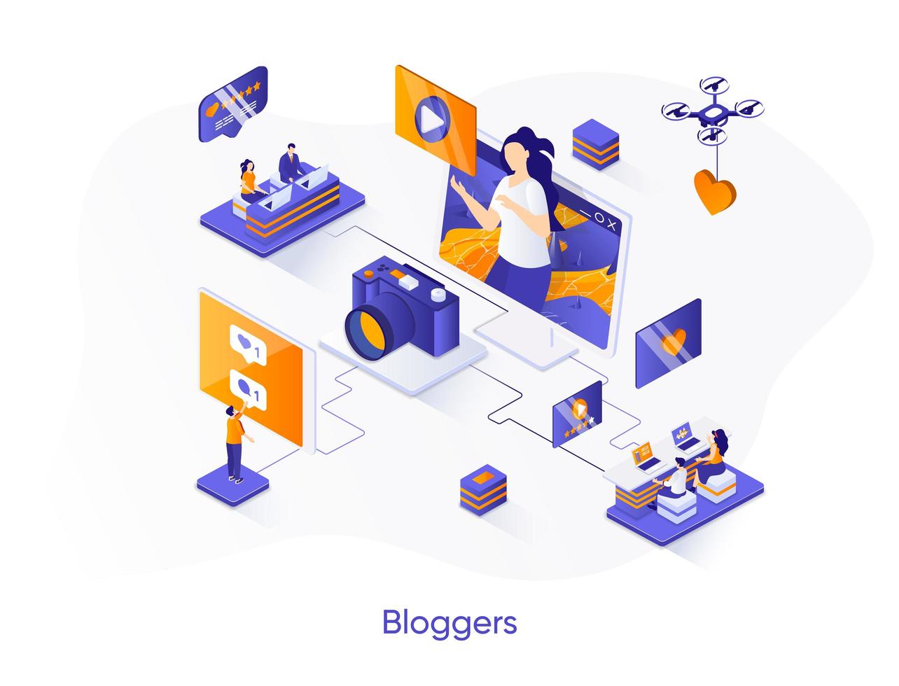 Bloggers isometric web banner. vector