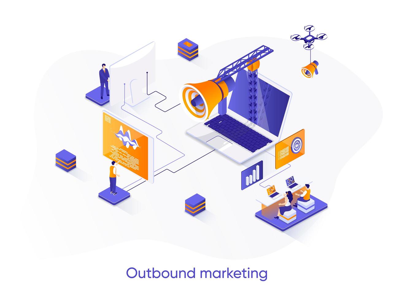 Outbound marketing isometric web banner. vector