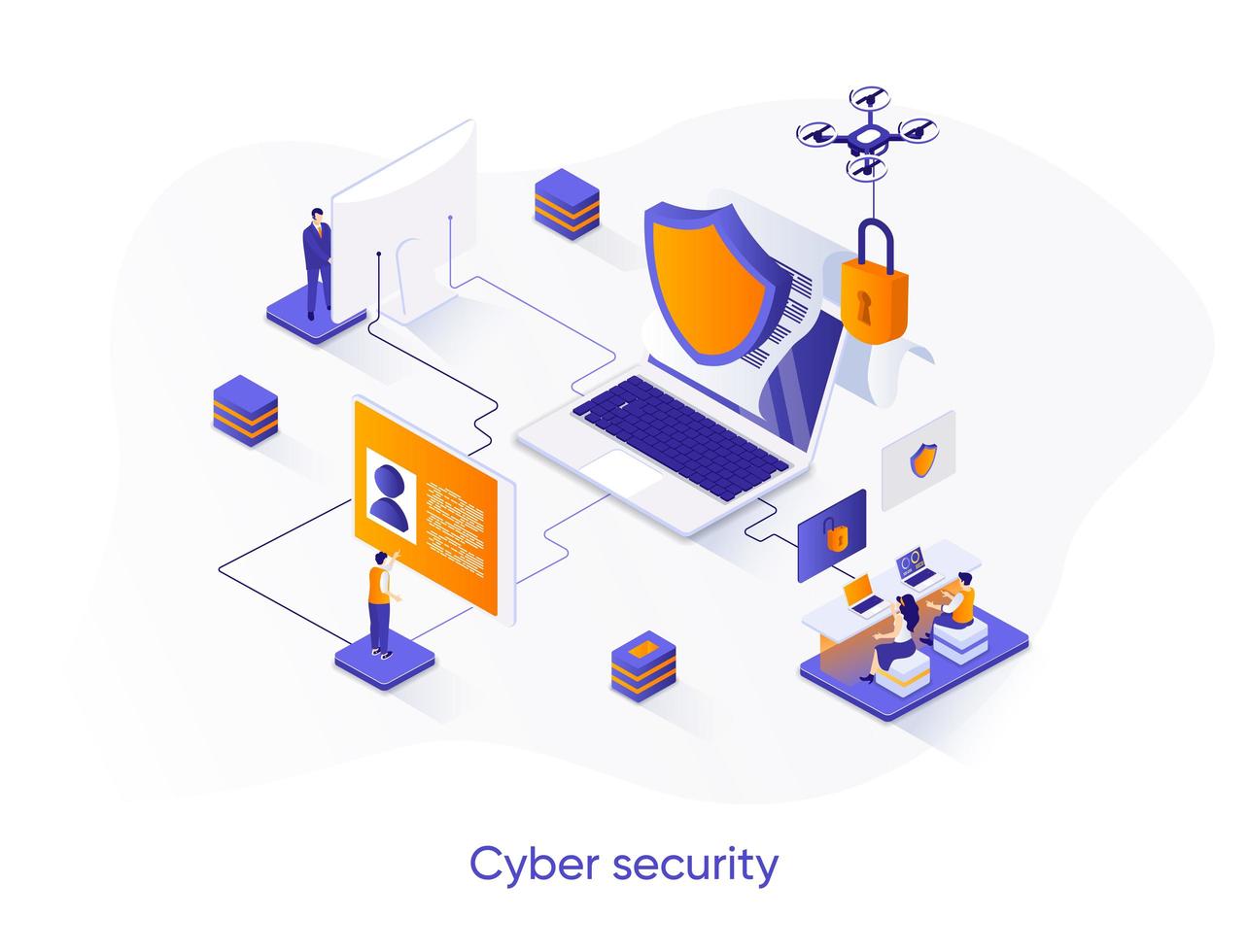 Cyber security isometric web banner. vector