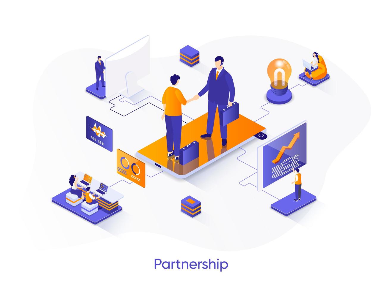 Business partnership isometric web banner. vector