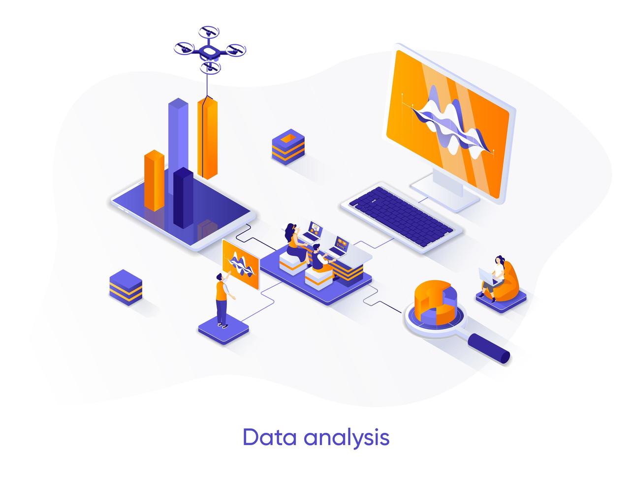 Data analysis isometric web banner. vector