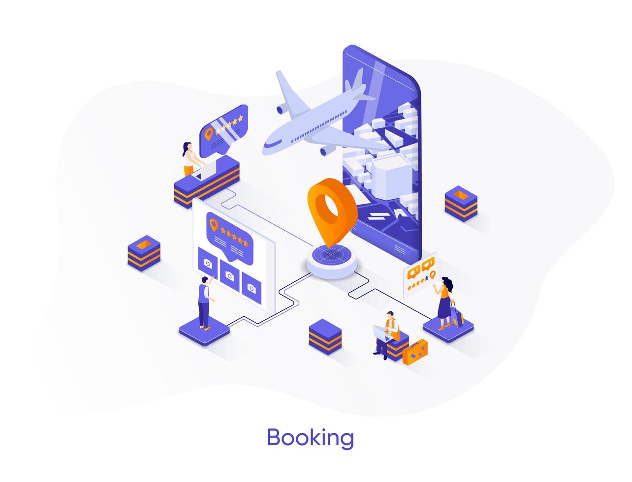 Flight booking isometric web banner. vector