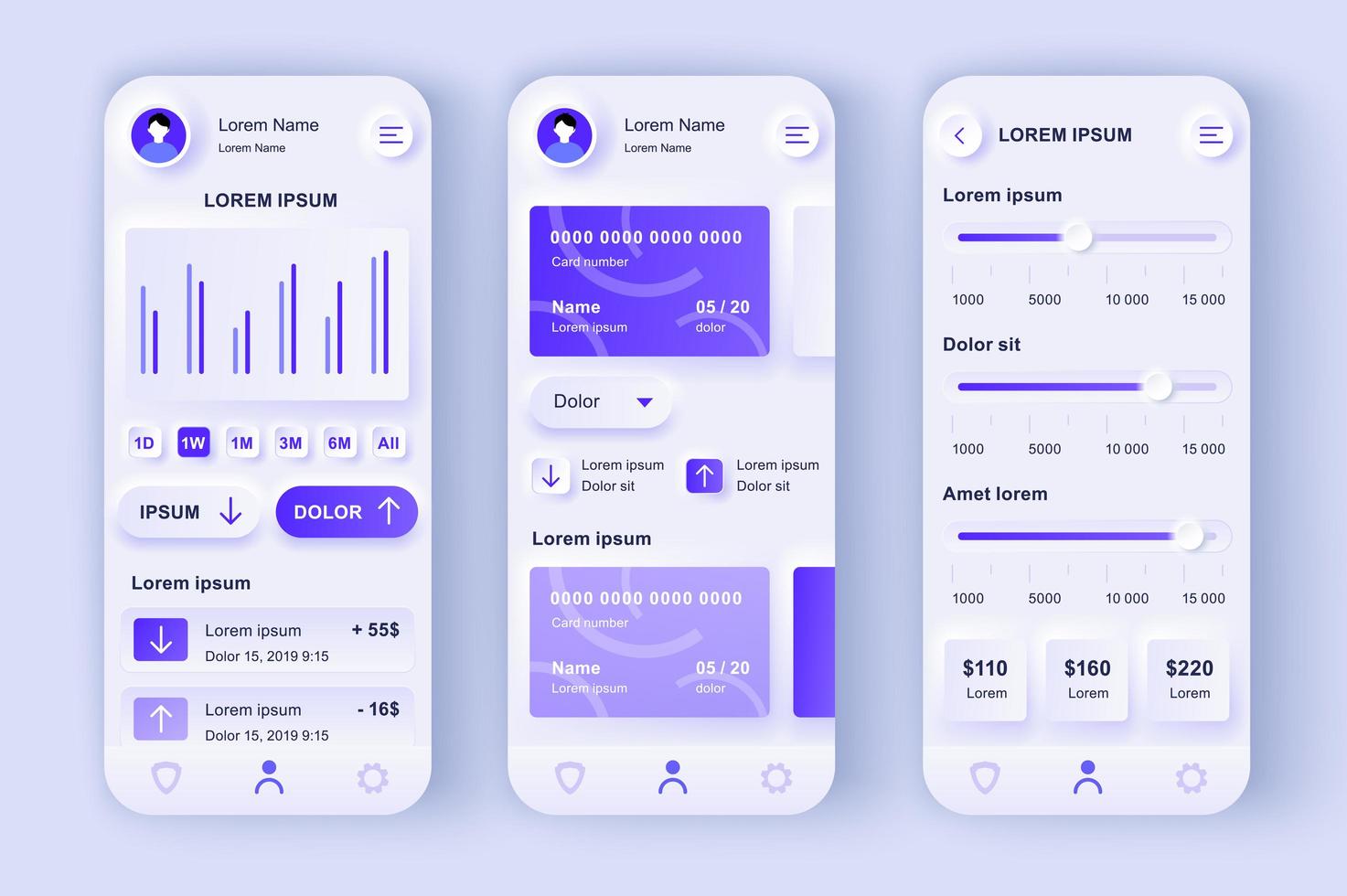 kit de diseño neumorphic único de banca inteligente vector