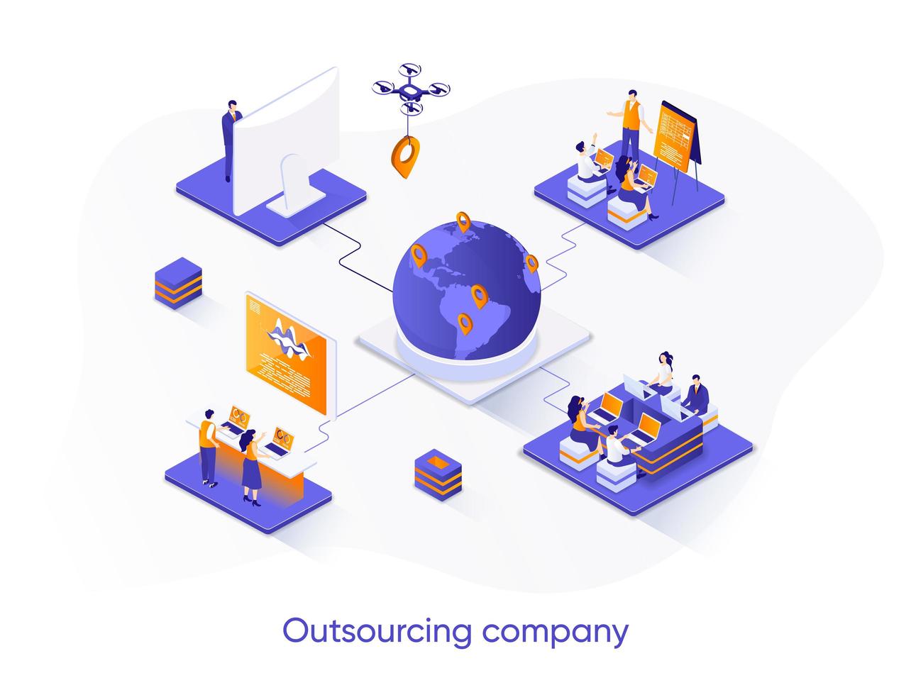 Outsourcing company isometric web banner. vector