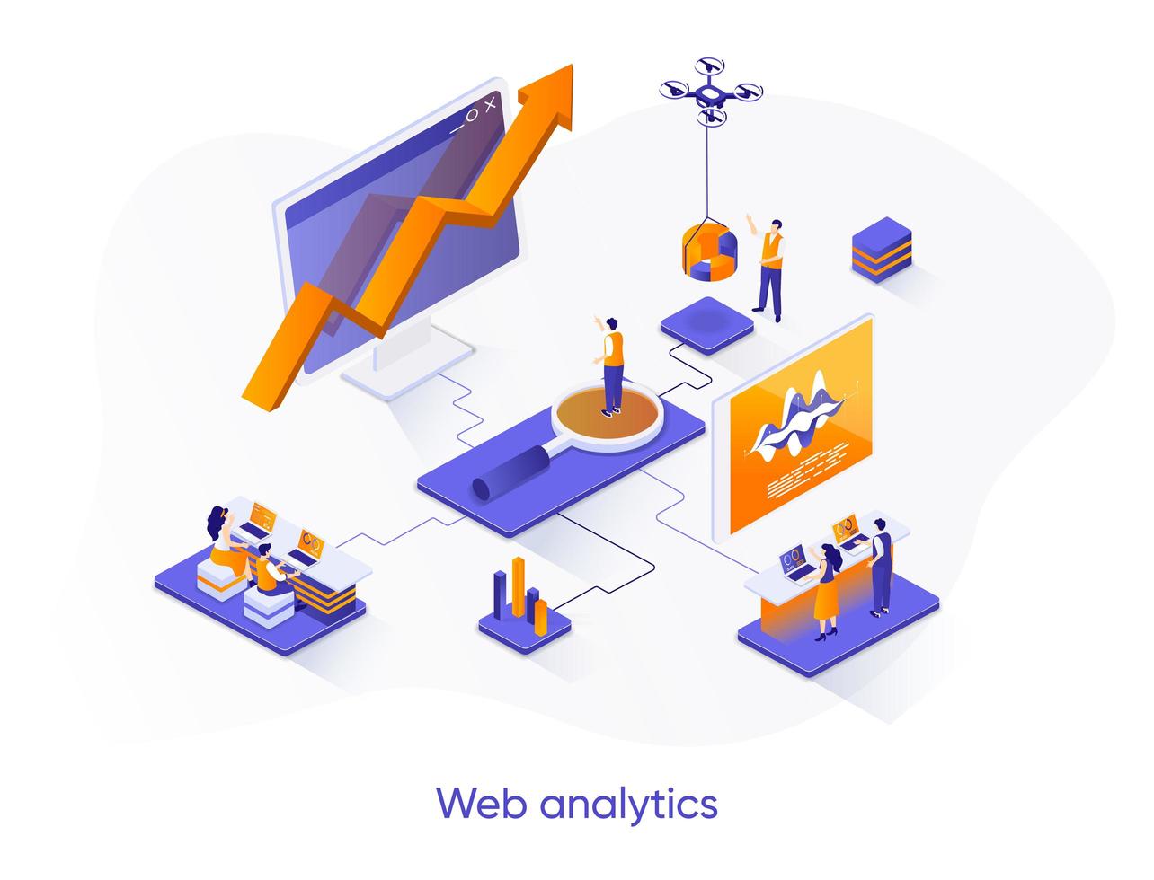 Web analytics isometric web banner. vector