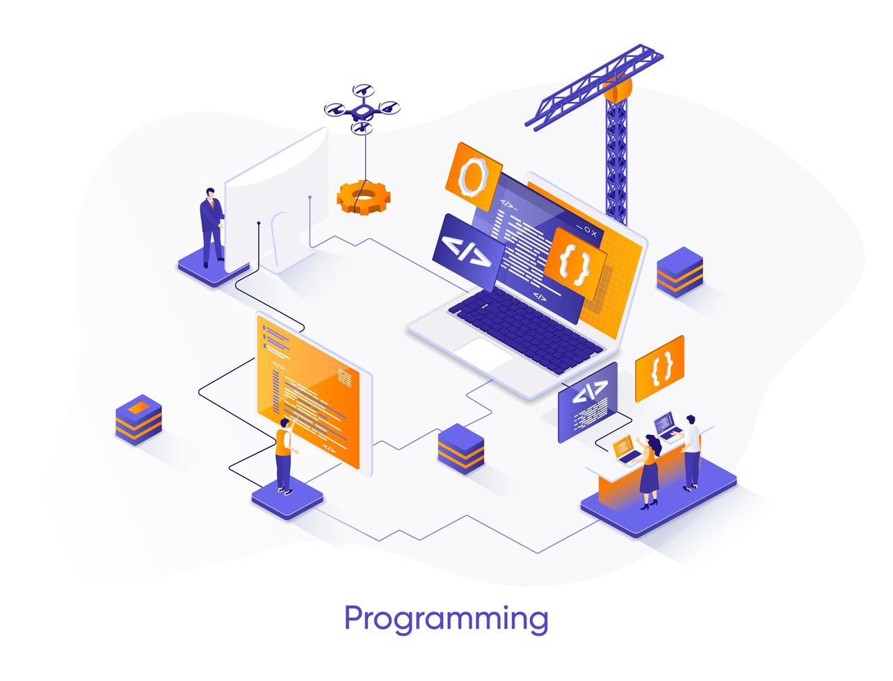 Programming isometric web banner. vector