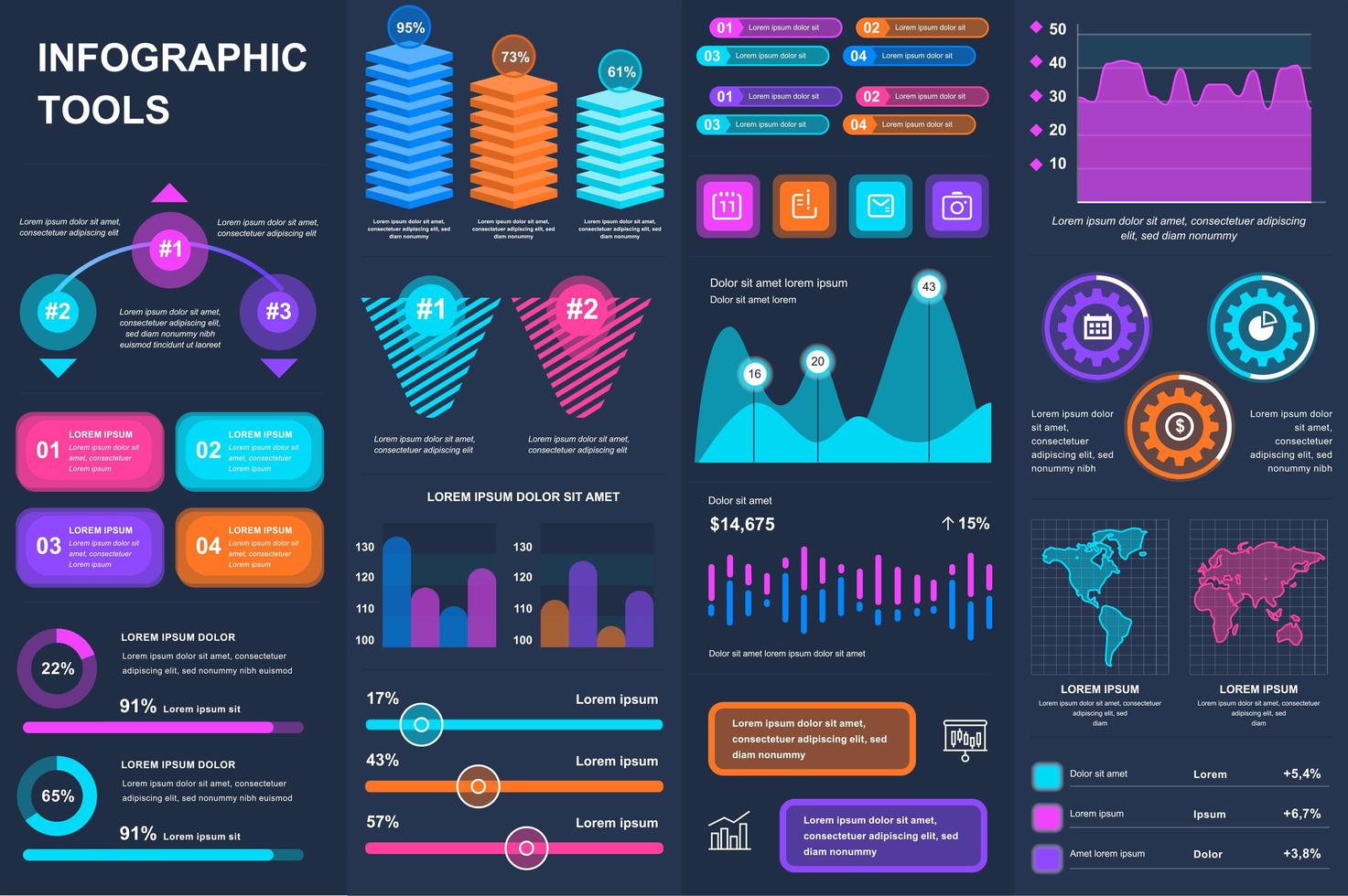 Bundle infographic UI, UX, KIT elements. vector