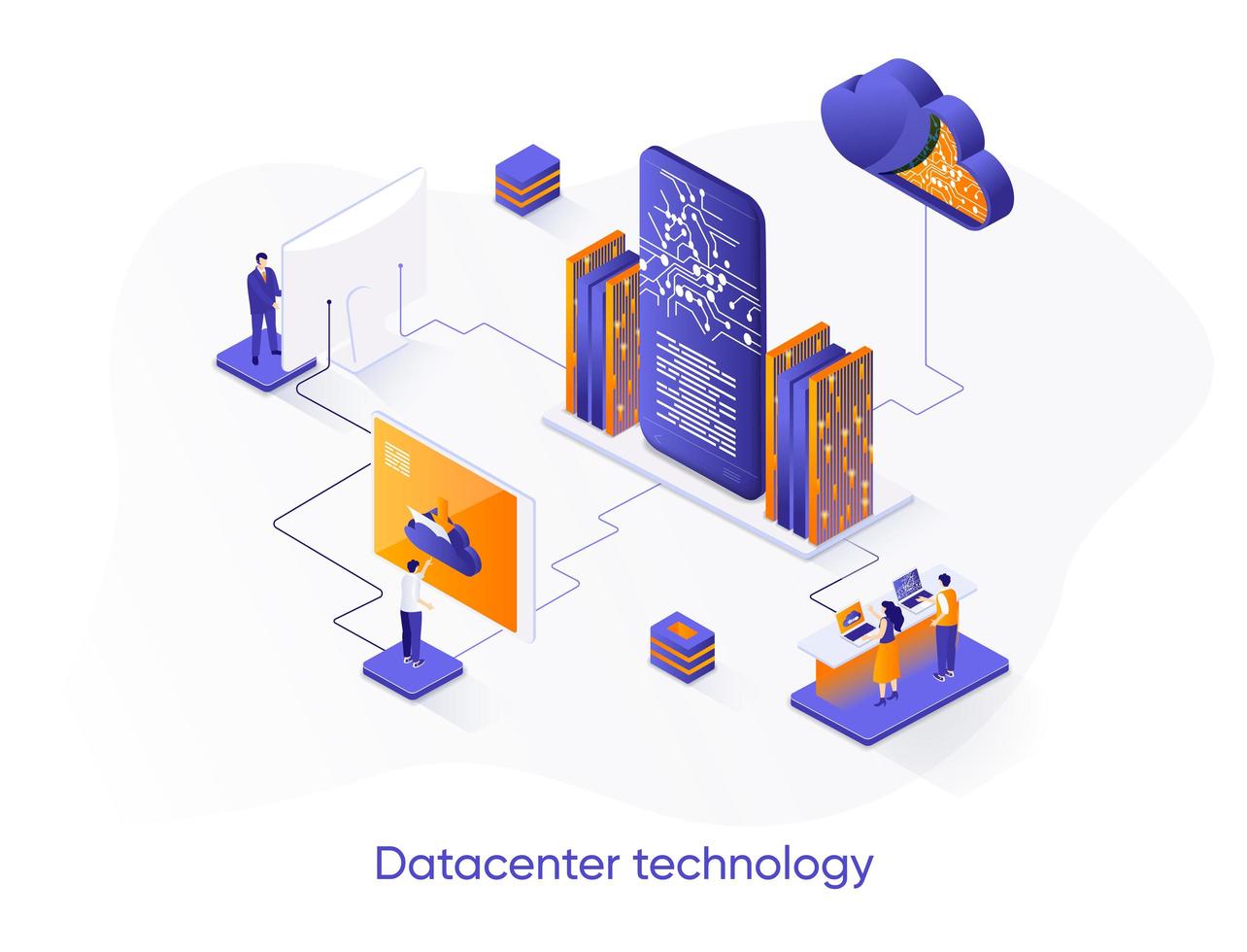 Datacenter technology isometric web banner. vector