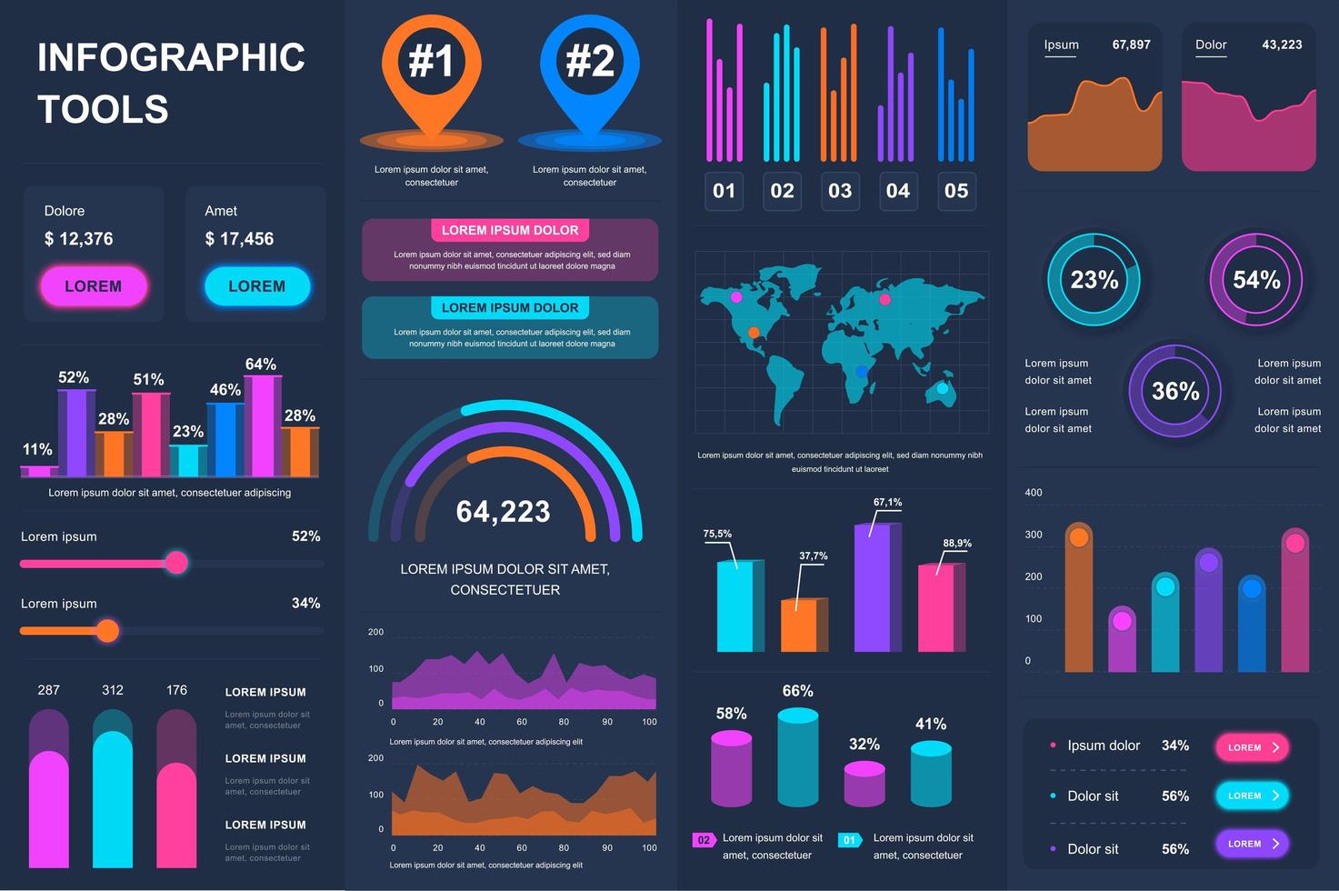 Bundle infographic UI, UX, KIT elements. vector