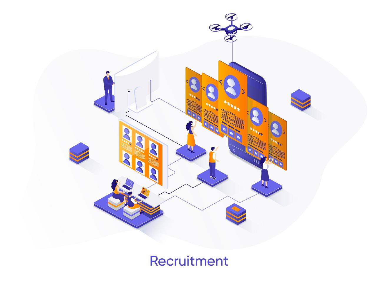 Recruitment isometric web banner. vector