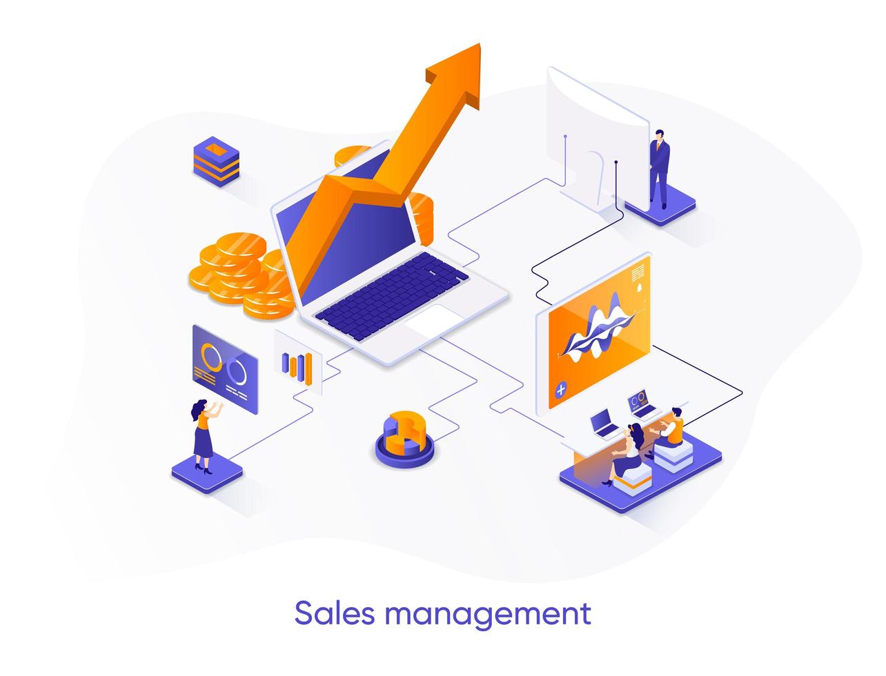 banner web isométrico de gestión de ventas. vector