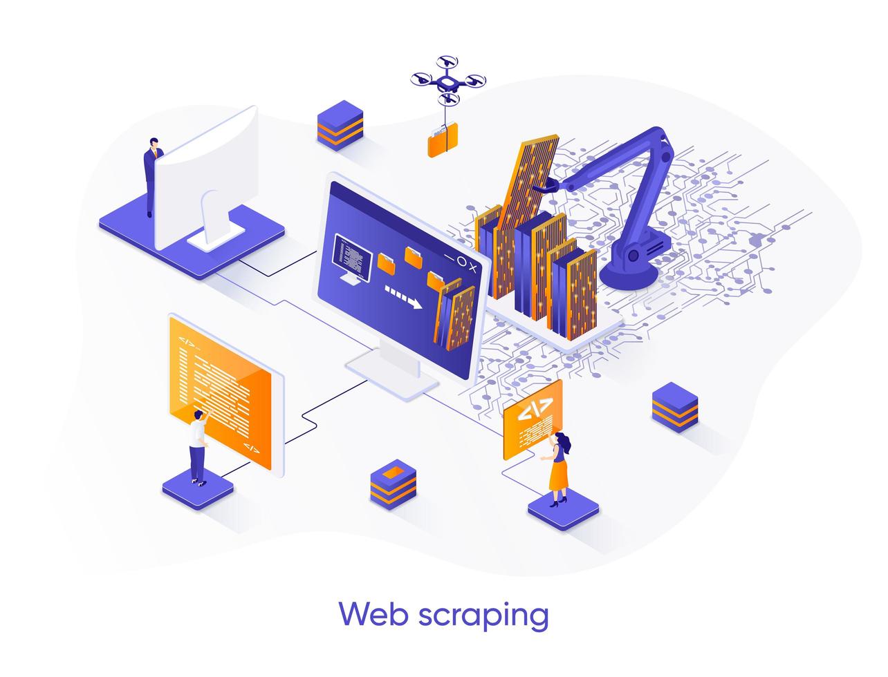 Web scraping isometric web banner. vector