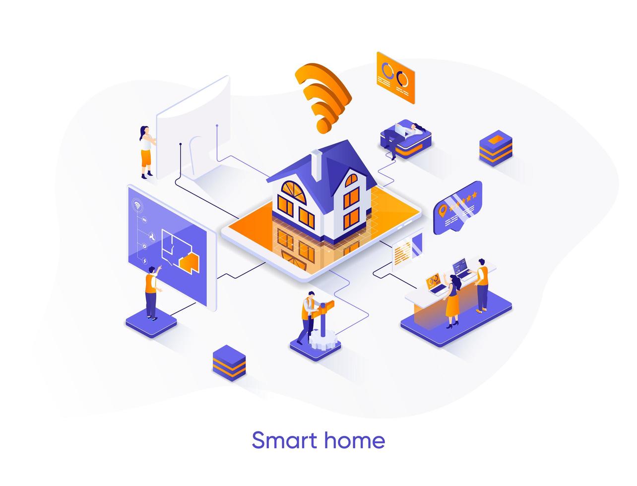 Smart home isometric web banner. vector