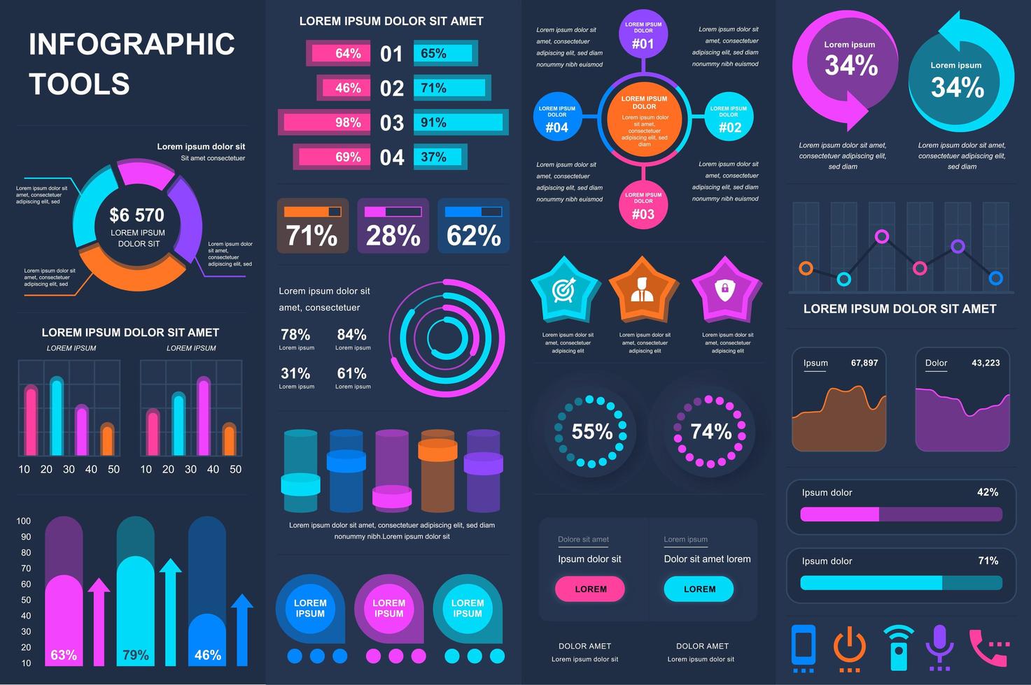 Bundle infographic UI, UX, KIT elements. vector