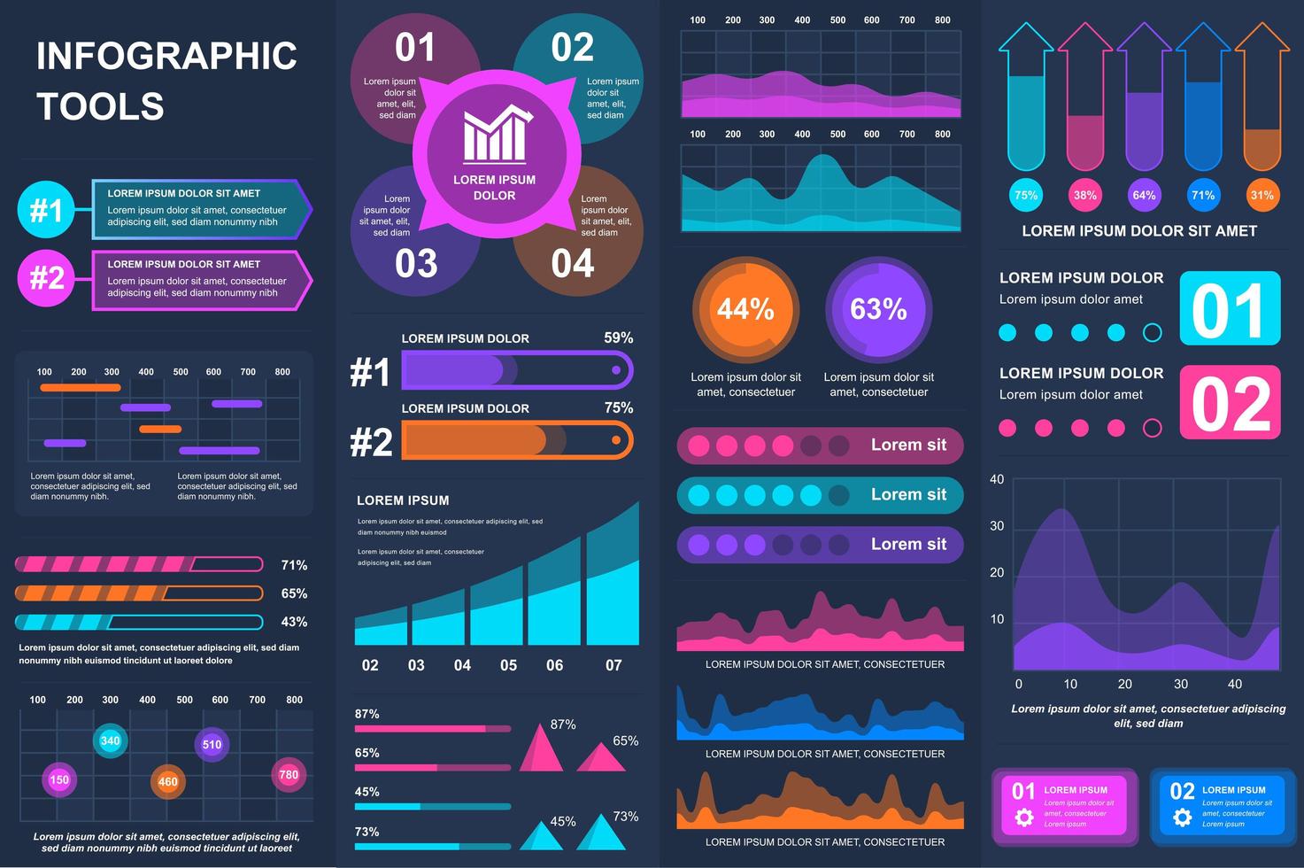 Bundle infographic UI, UX, KIT elements. vector