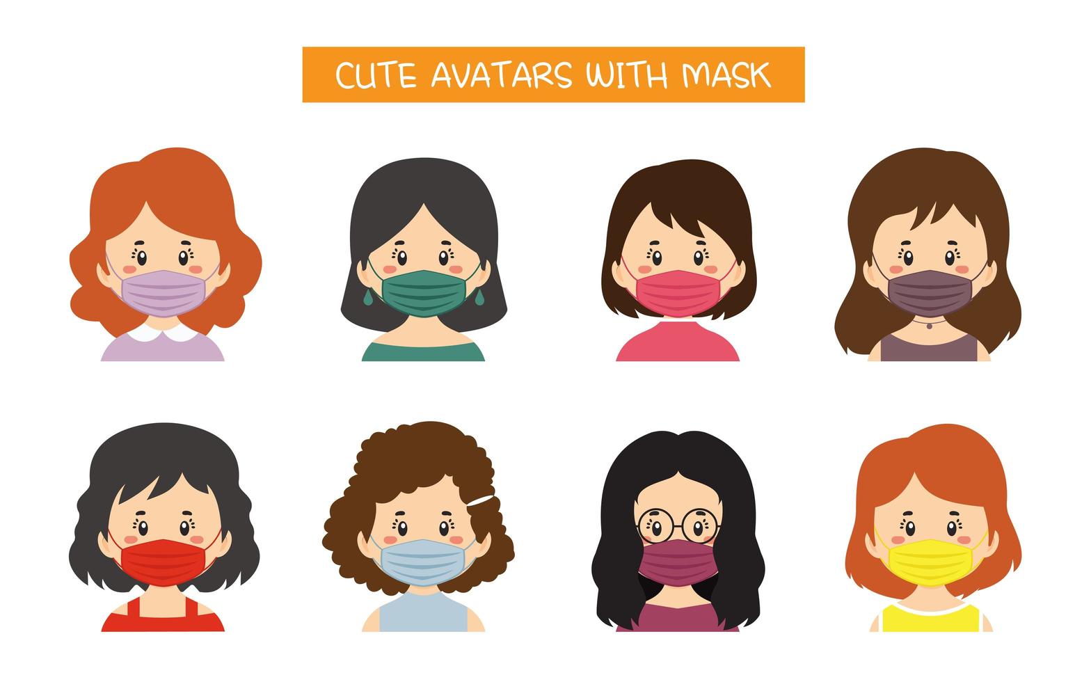 Set Of Cute Avatars With Masks vector