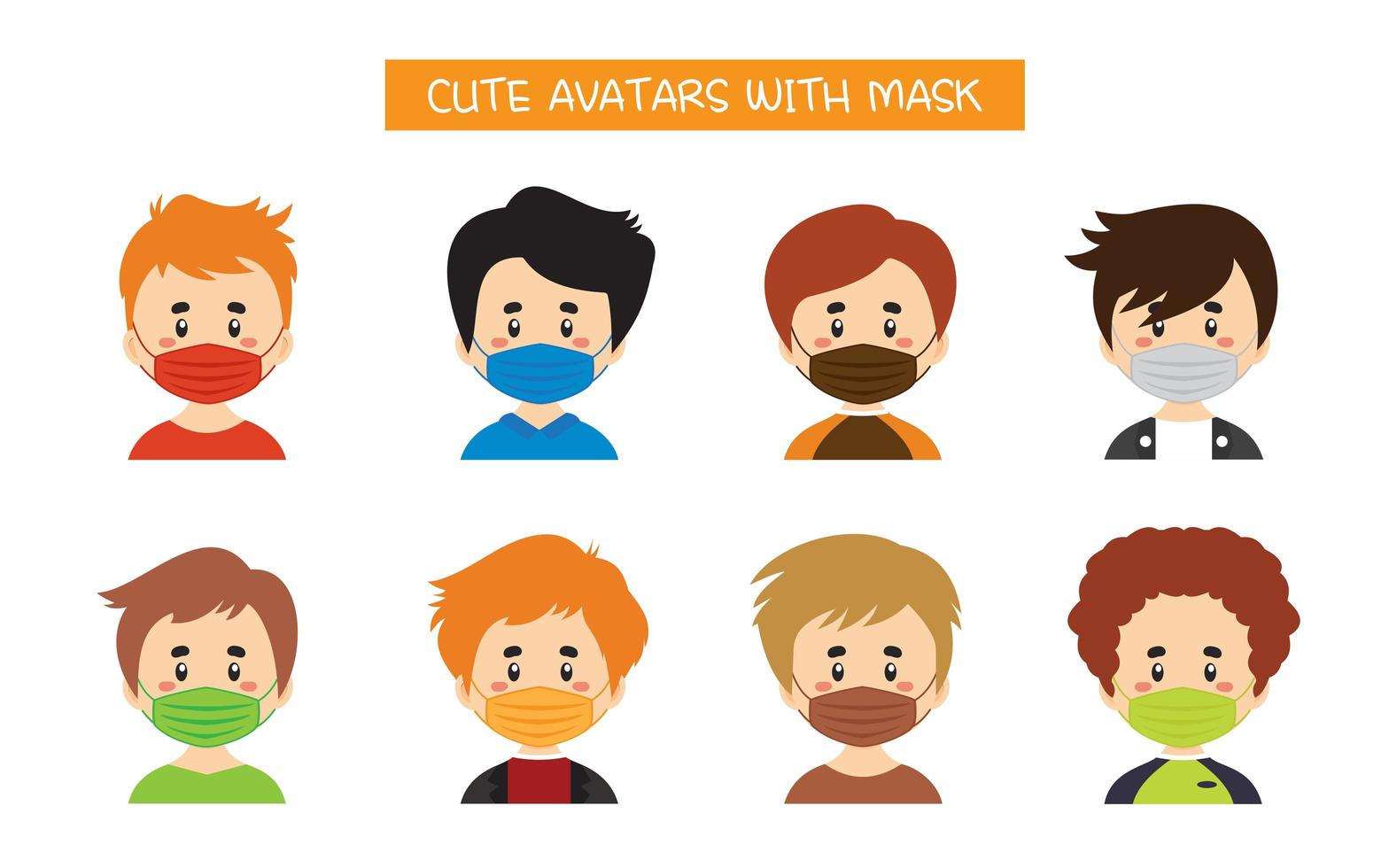 Set Of Cute Avatars With Masks vector