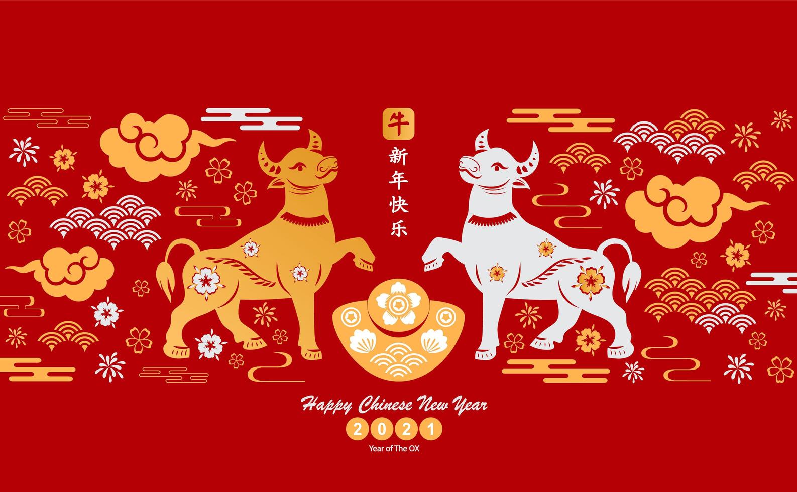 Chinese new year design with ox and Asian elements vector