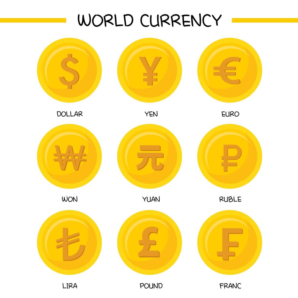 colección de iconos de moneda mundial vector