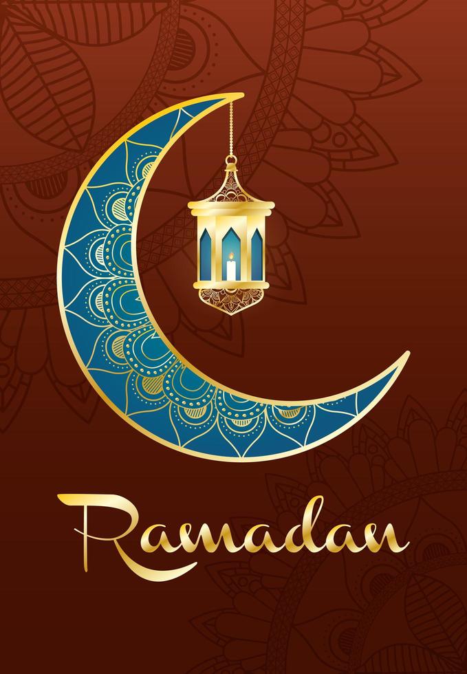 banner de celebración de ramadán con luna dorada vector