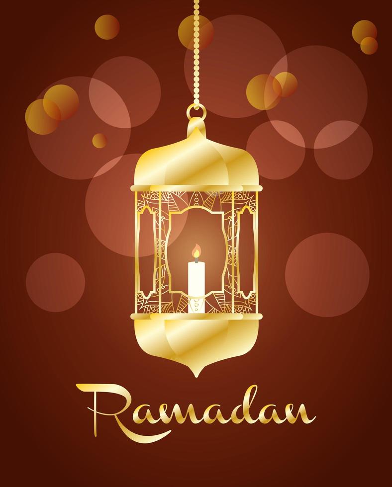 Ramadan celebration banner with gold lamp vector