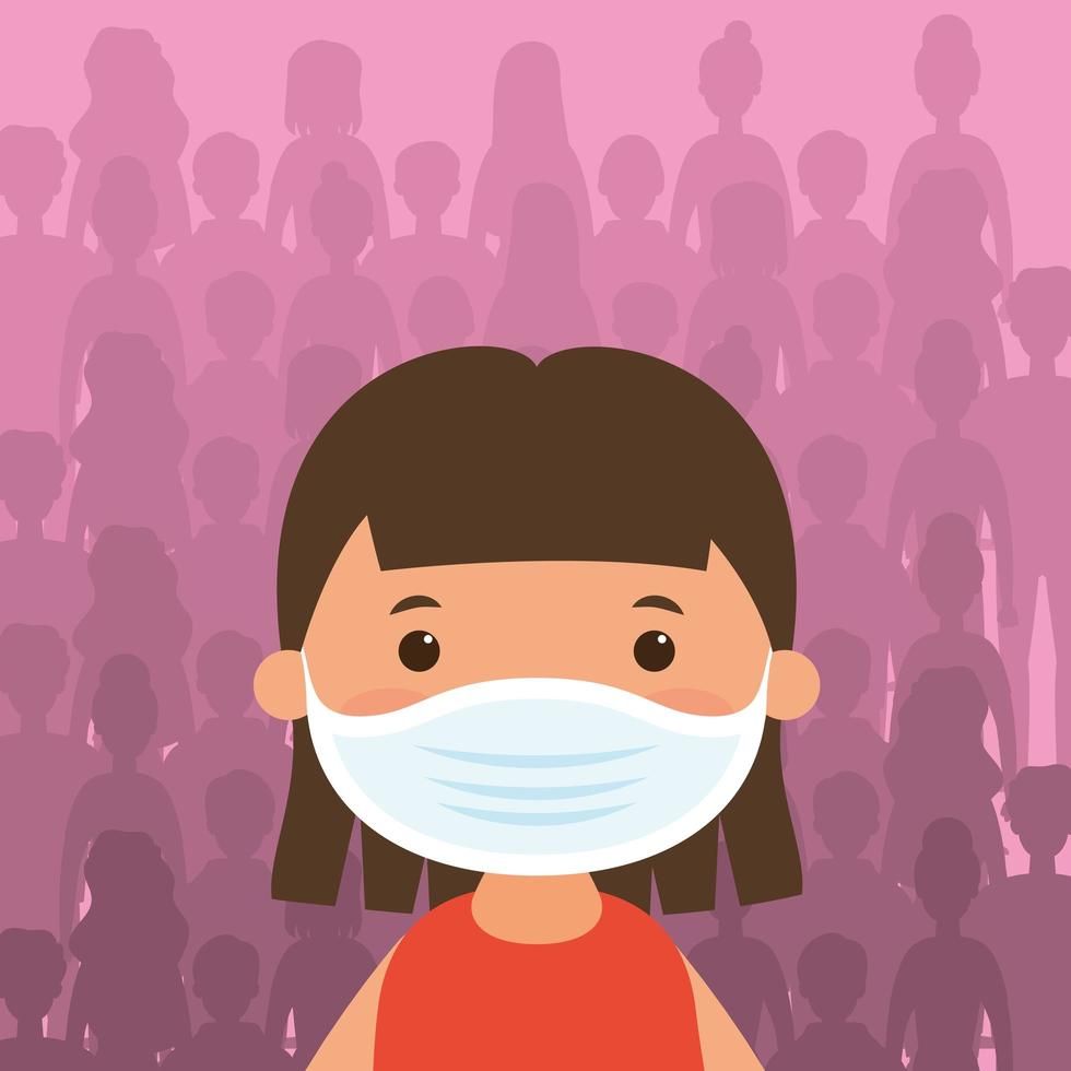 Young girl character with a face mask vector