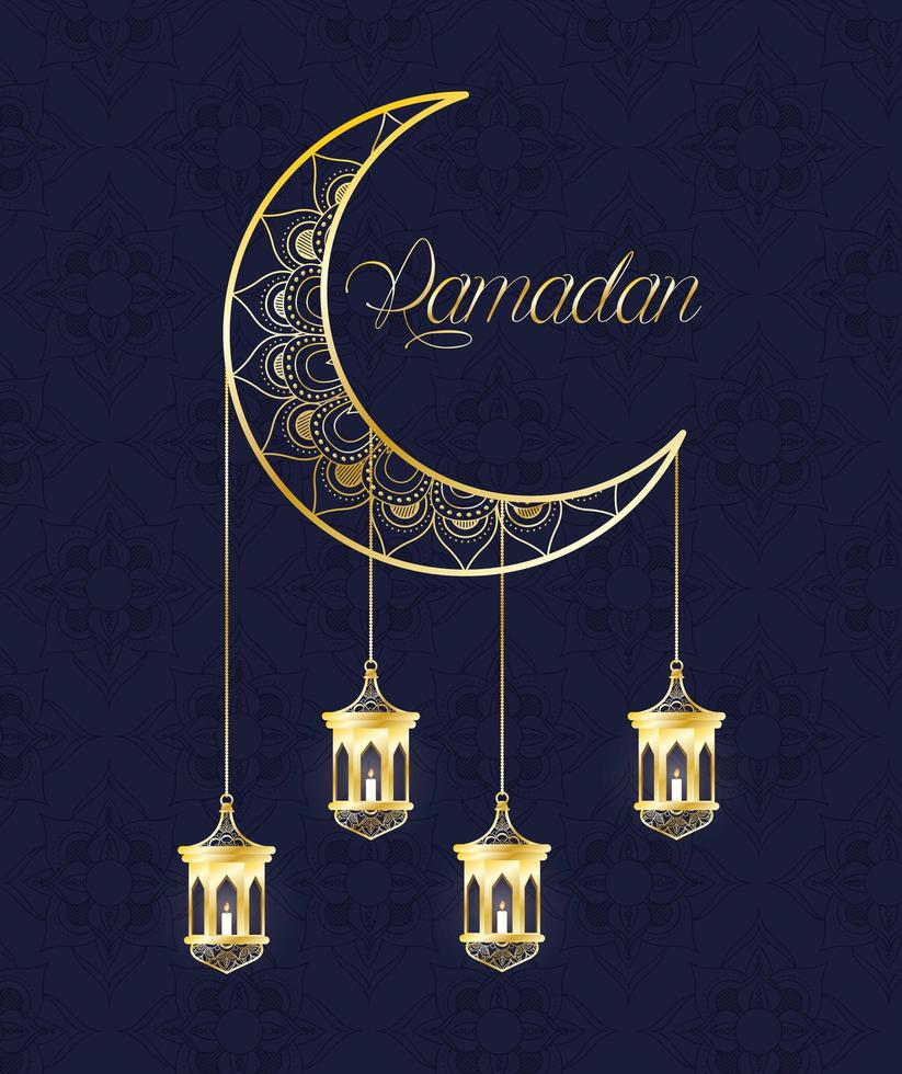 Ramadan celebration banner with gold moon vector