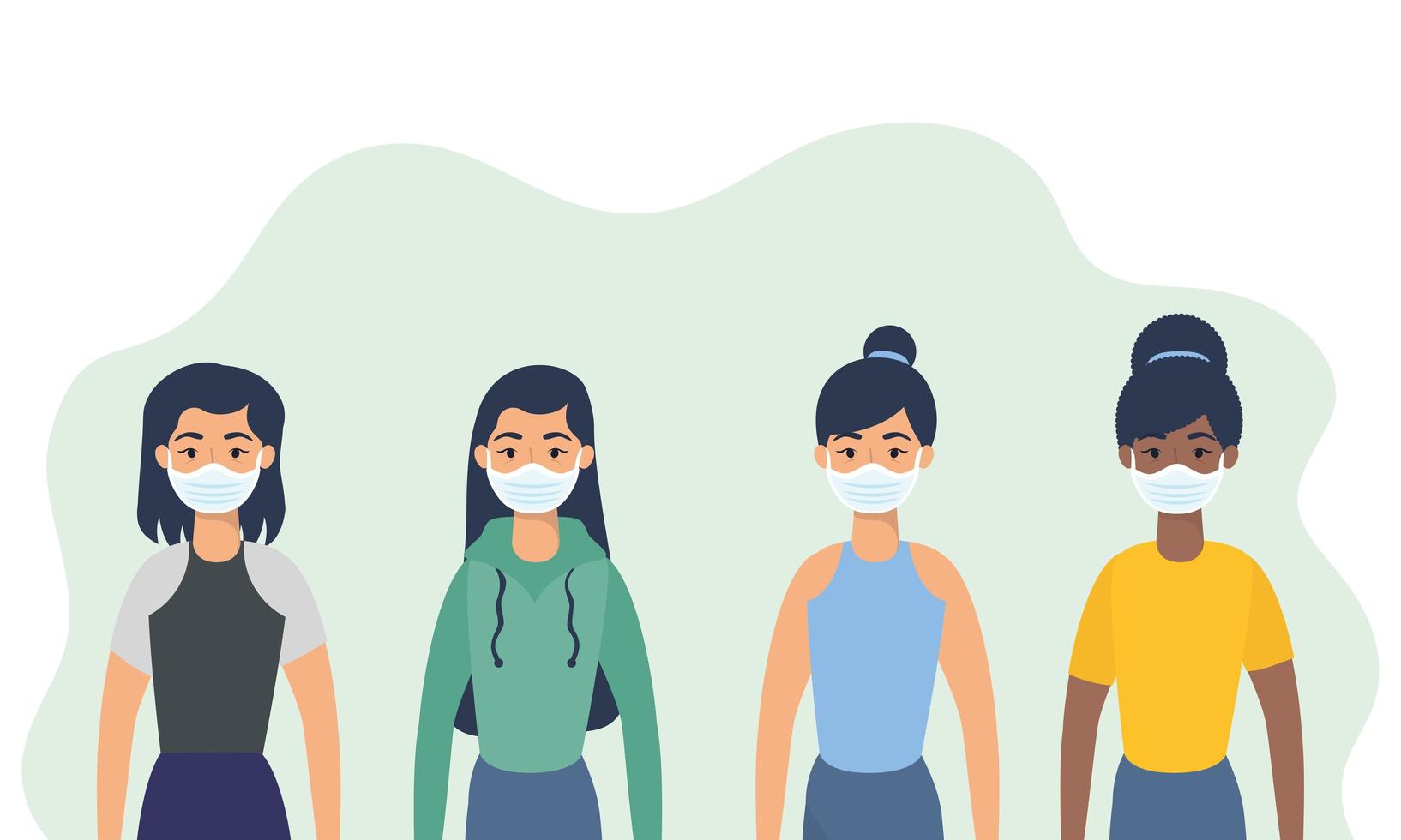 Young women characters with face masks vector