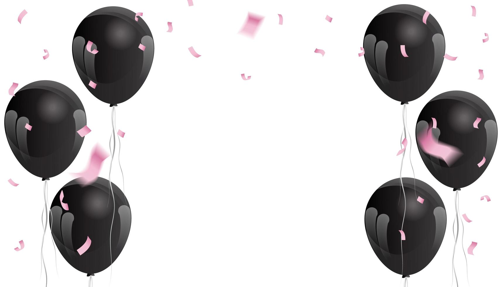 Pink confetti and black balloons vector