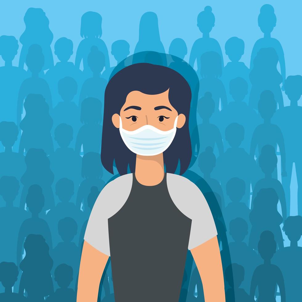 Young woman character with a face mask vector