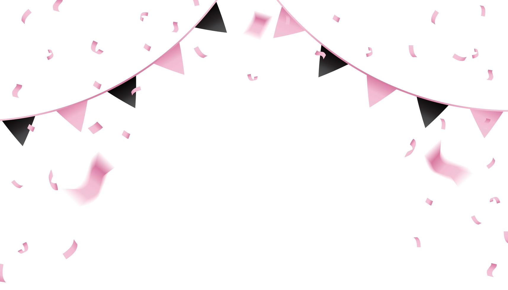 Pink and black confetti and pennant flags vector